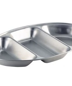 Table Service Genware 12563 S/St.3 Div.Oval Veg Dish 14"