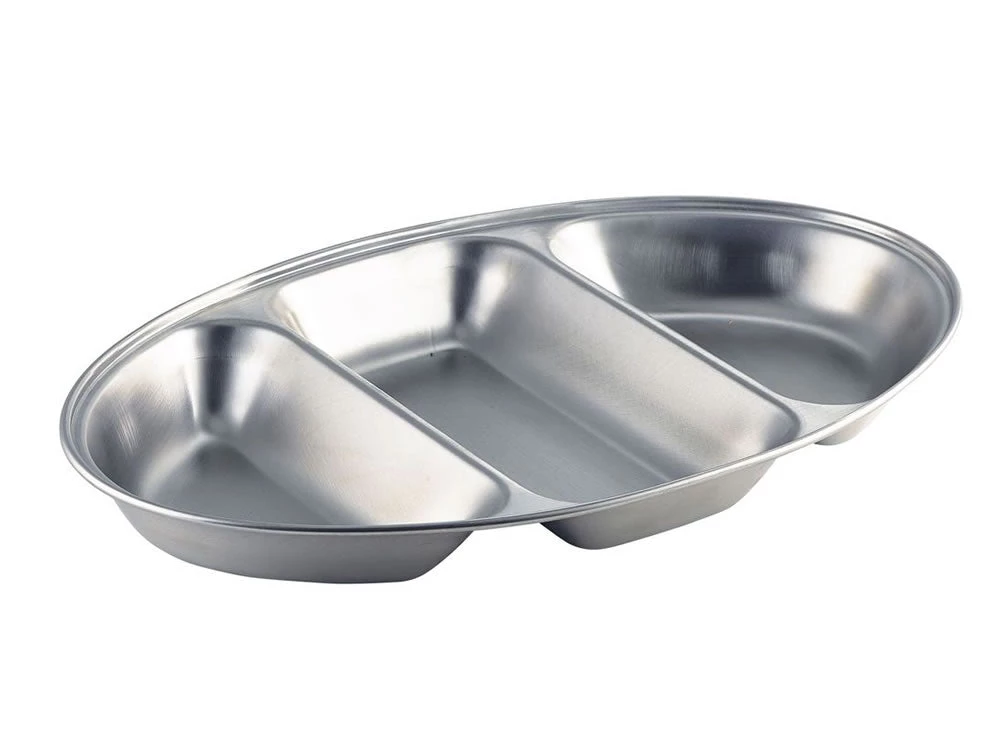Table Service Genware 12563 S/St.3 Div.Oval Veg Dish 14" 1 Table Service Genware 12563 S/St.3 Div.Oval Veg Dish 14"
