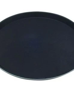 Food Service Trays Genware 1400GR-004 Tray Gengrip Fibreglass Round 14" Black
