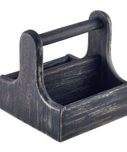 Table Service Genware DWTC-SBK Small Black Wooden Table Caddy