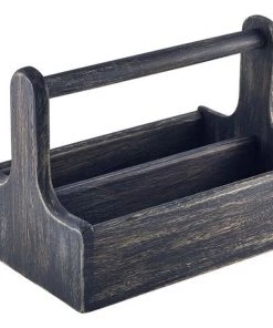 Genware DWTCBK Black Wooden Table Caddy Table Service