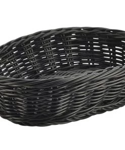 Genware PWB-2316BK Black Oval Polywicker Basket 22.5 X 15.5 X 6.5cm