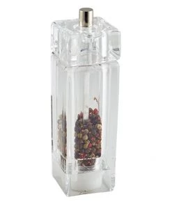Genware SPSQ15 Square Salt/Pepper Grinder Acrylic 15cm Table Service