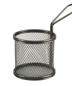 Genware SVBR09BK Black Serving Fry Basket Round 9.3 X 9cm