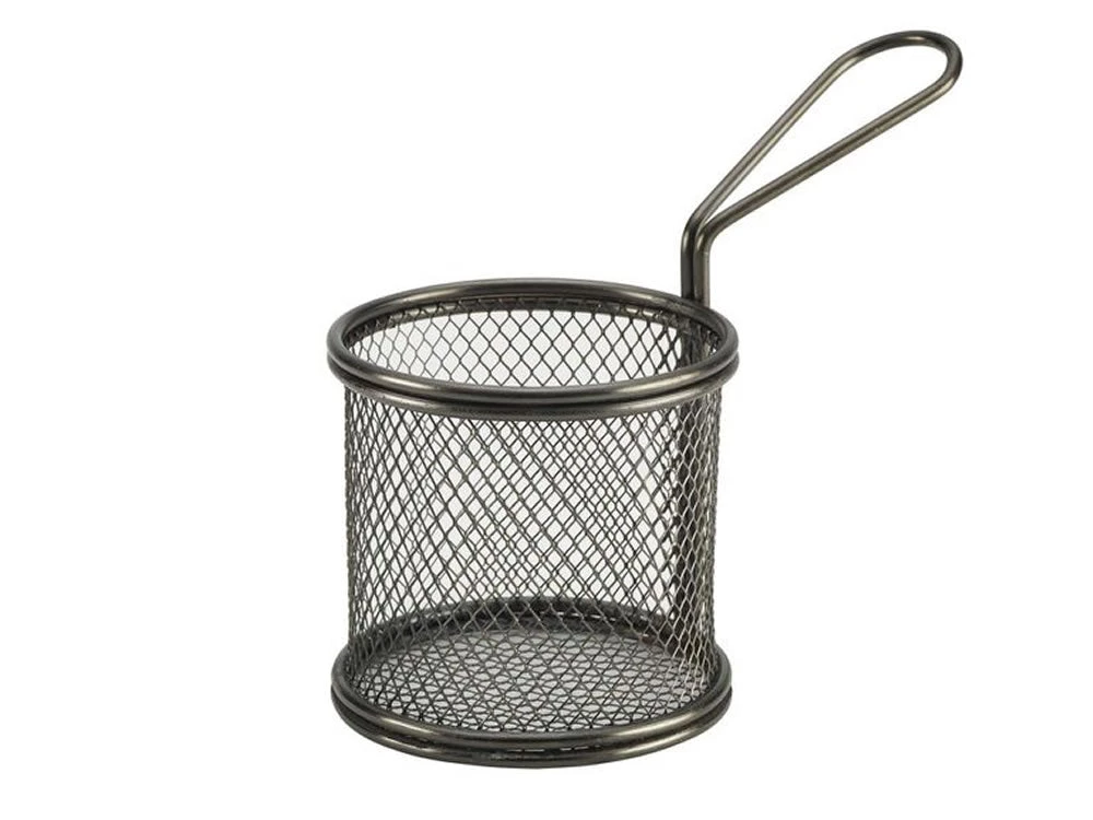 Genware SVBR09BK Black Serving Fry Basket Round 9.3 X 9cm 1 Genware SVBR09BK Black Serving Fry Basket Round 9.3 X 9cm