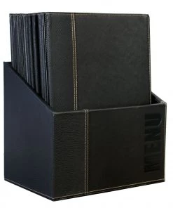 Smallwares Genware MC-BOX-TRA4-BL Contemporary Menu Box + 20 A4 Black Menus