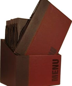 Smallwares Genware MC-BOX-TRA4-WR Contemporary Menu Box + 20 A4 Wine Red Menus
