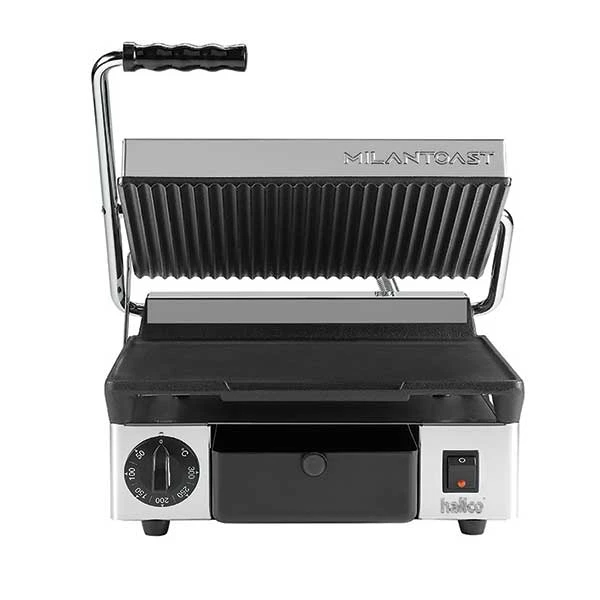 Hallco MEMT16001XNS Panini/Contact Grill - Ribbed Top And Flat Bottom 1 Hallco MEMT16001XNS Panini/Contact Grill - Ribbed Top And Flat Bottom