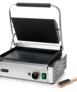 Hendi Large Contact Grill - Ribbed Top And Flat Bottom Restaurant Equipment